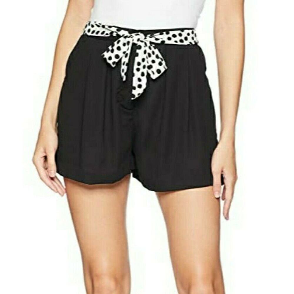 NICOLE MILLER New York Perfect Pleated polka dot tie black dress shorts Sz 6 NEW - Picture 2 of 8